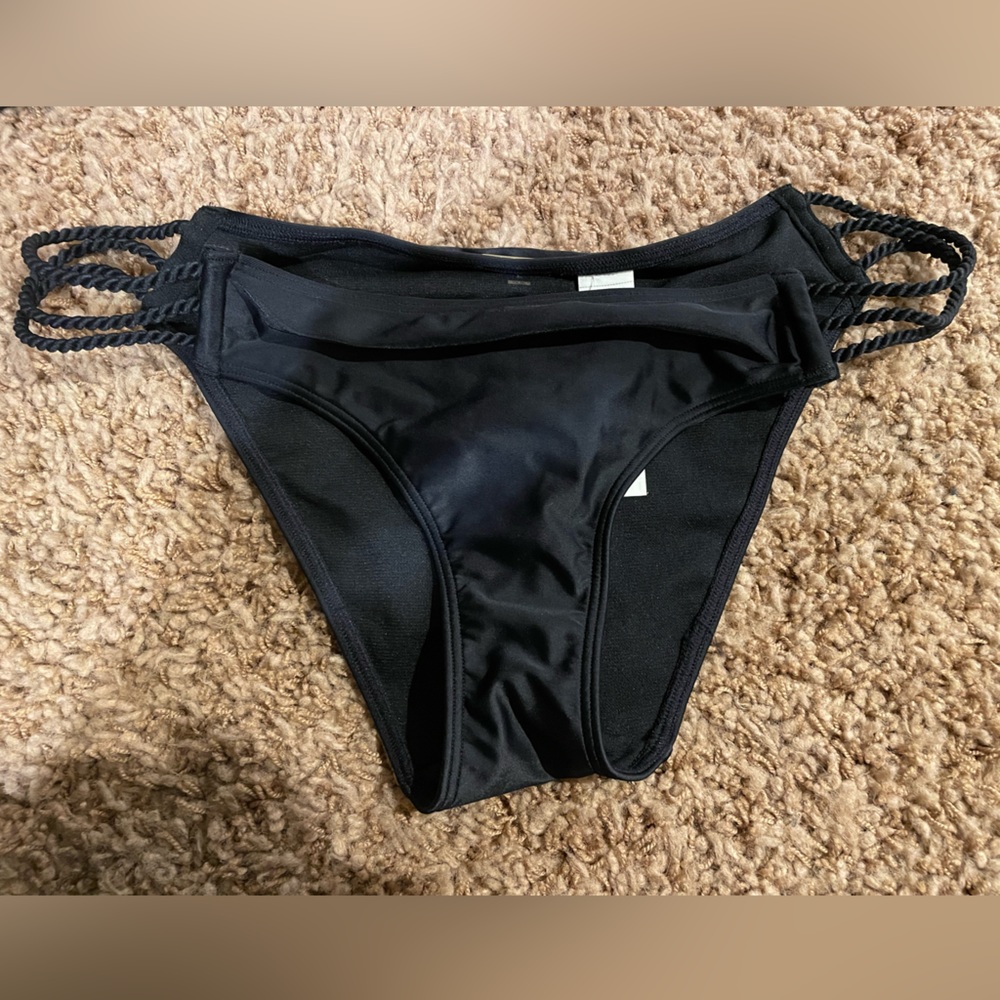 NWT Abercrombie and Fitch black braided classic coverage bikini bottom sz large